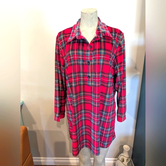 Red Plaid Long Sleeve Night Shirt Soft Fleece Adult Size XXL Children's Place - Picture 6 of 7